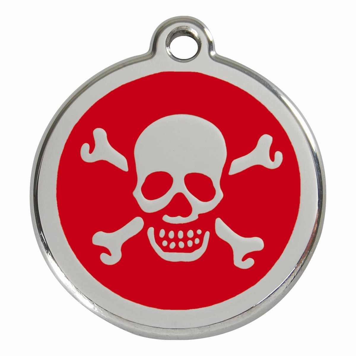 Stainless Steel And Enamel Skull And Crossbones Red Dog ID Tag