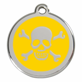 Stainless Steel And Enamel Skull And Crossbones Yellow Dog ID Tag
