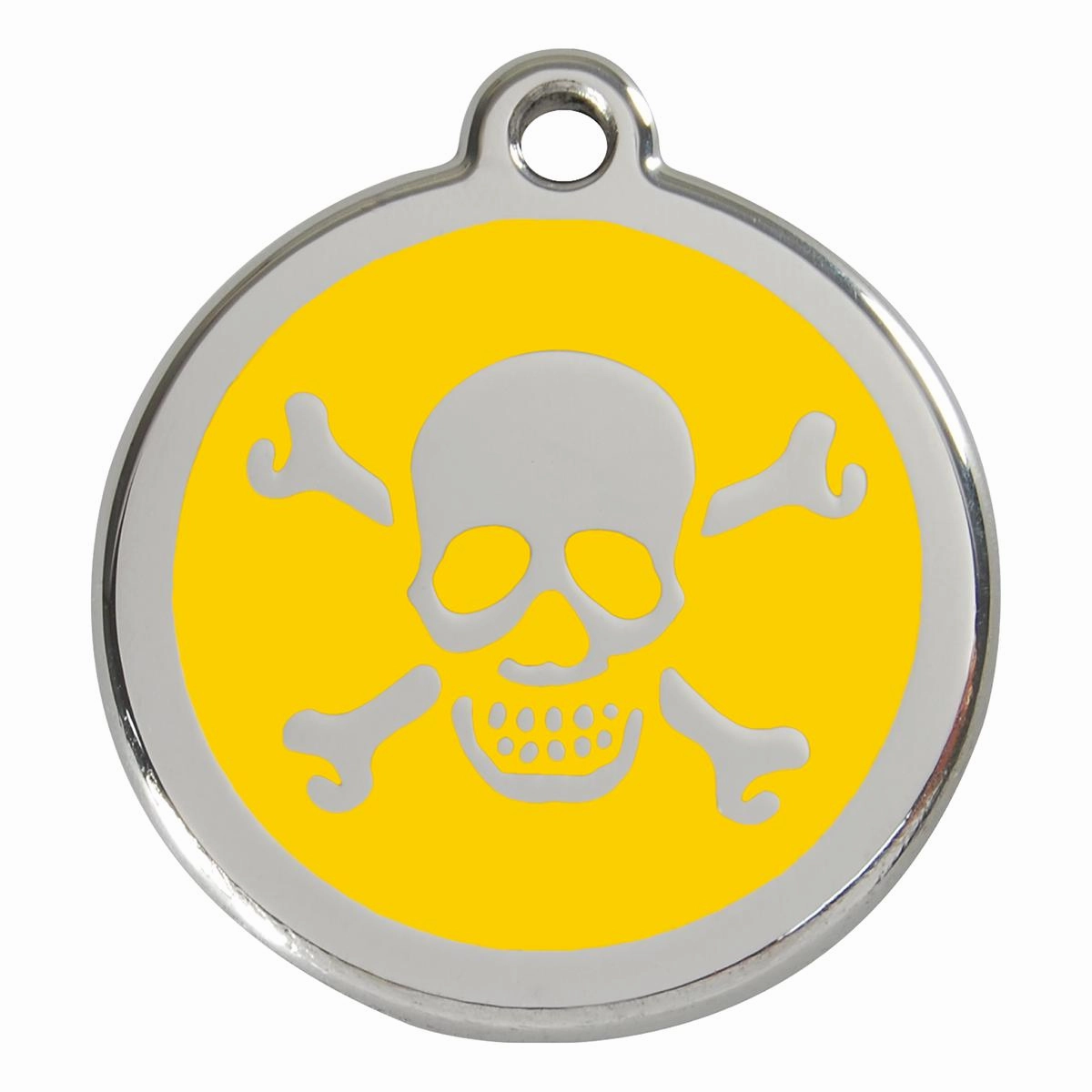 Stainless Steel And Enamel Skull And Crossbones Yellow Dog ID Tag