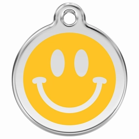 Stainless Steel And Enamel Smiley Face Yellow Dog ID Tag