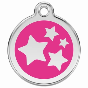 Stainless Steel And Enamel Stars Hot Pink Dog ID Tag