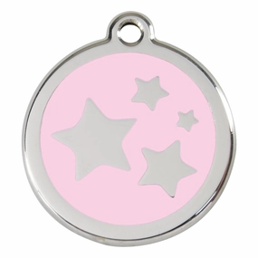 Stainless Steel And Enamel Stars Pink Dog ID Tag