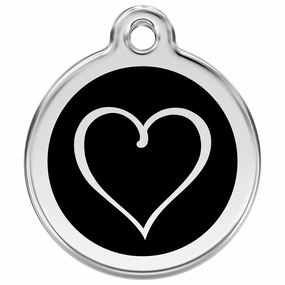 Stainless Steel And Enamel Tribal Heart Black Dog ID Tag