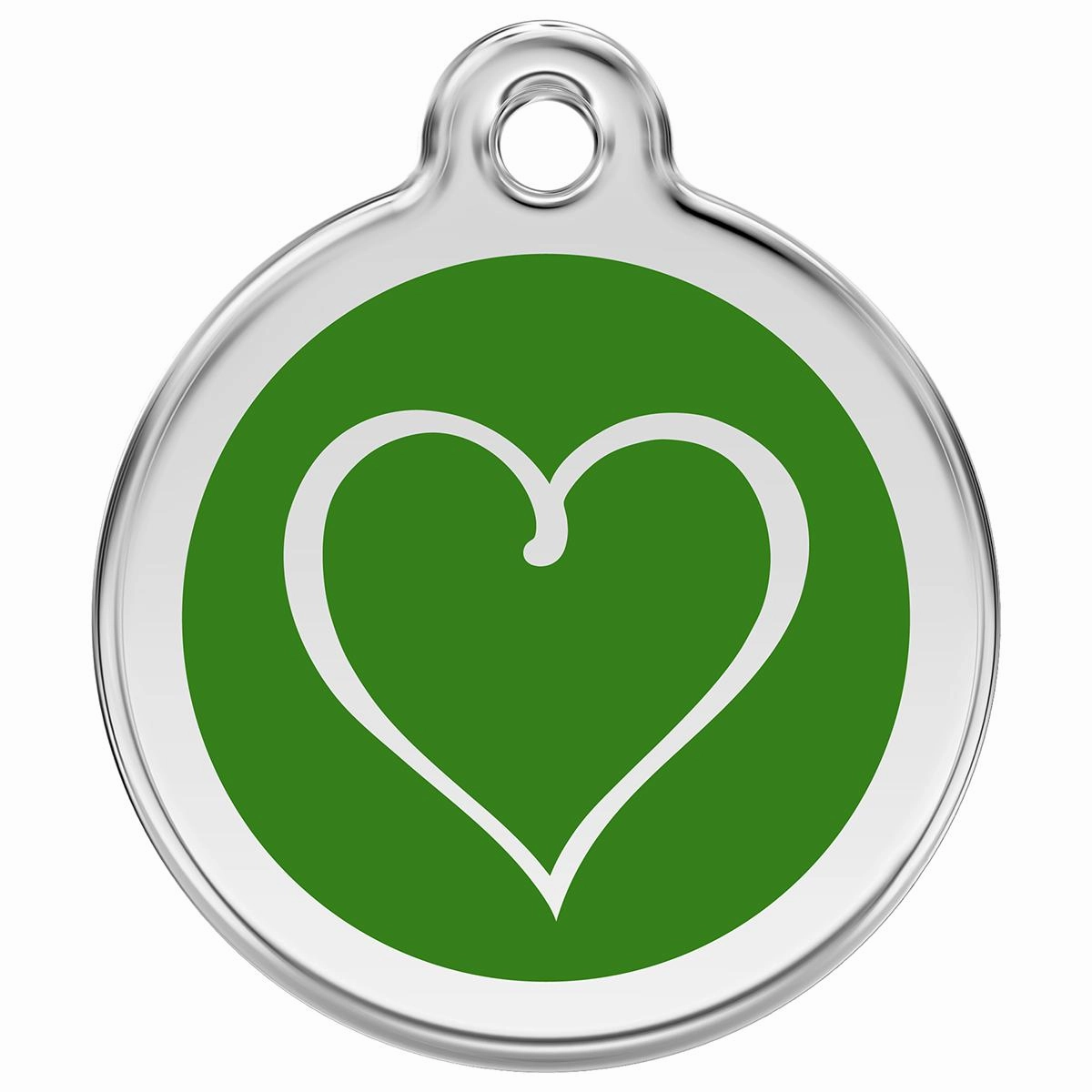 Stainless Steel And Enamel Tribal Heart Green Dog ID Tag