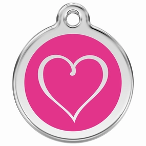 Stainless Steel And Enamel Tribal Heart Hot Pink Dog ID Tag
