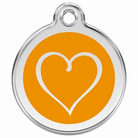Stainless Steel And Enamel Tribal Heart Orange Dog ID Tag