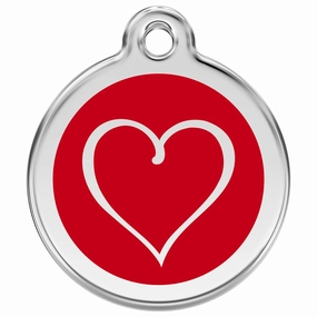 Stainless Steel And Enamel Tribal Heart Red Dog ID Tag