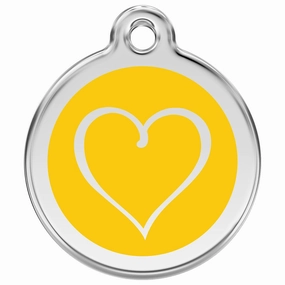 Stainless Steel And Enamel Tribal Heart Yellow Dog ID Tag