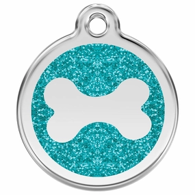 Stainless Steel And Glitter Enamel Bone Aqua Dog ID Tag