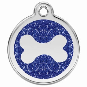 Stainless Steel And Glitter Enamel Bone Dark Blue Dog ID Tag