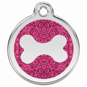 Stainless Steel And Glitter Enamel Bone Hot Pink Dog ID Tag