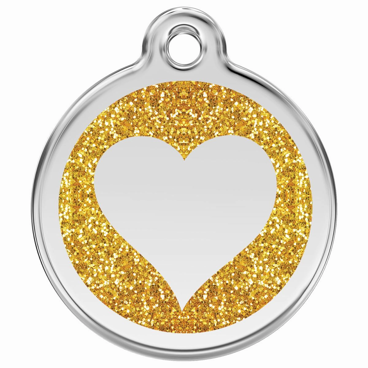 Stainless Steel And Glitter Enamel Heart Gold Dog ID Tag