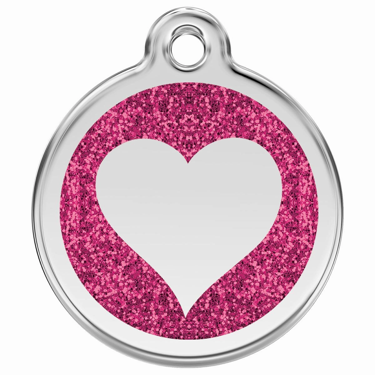 Stainless Steel And Glitter Enamel Heart Hot Pink Dog ID Tag