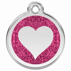 Stainless Steel And Glitter Enamel Heart Hot Pink Dog ID Tag