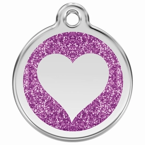 Stainless Steel And Glitter Enamel Heart Purple Dog ID Tag