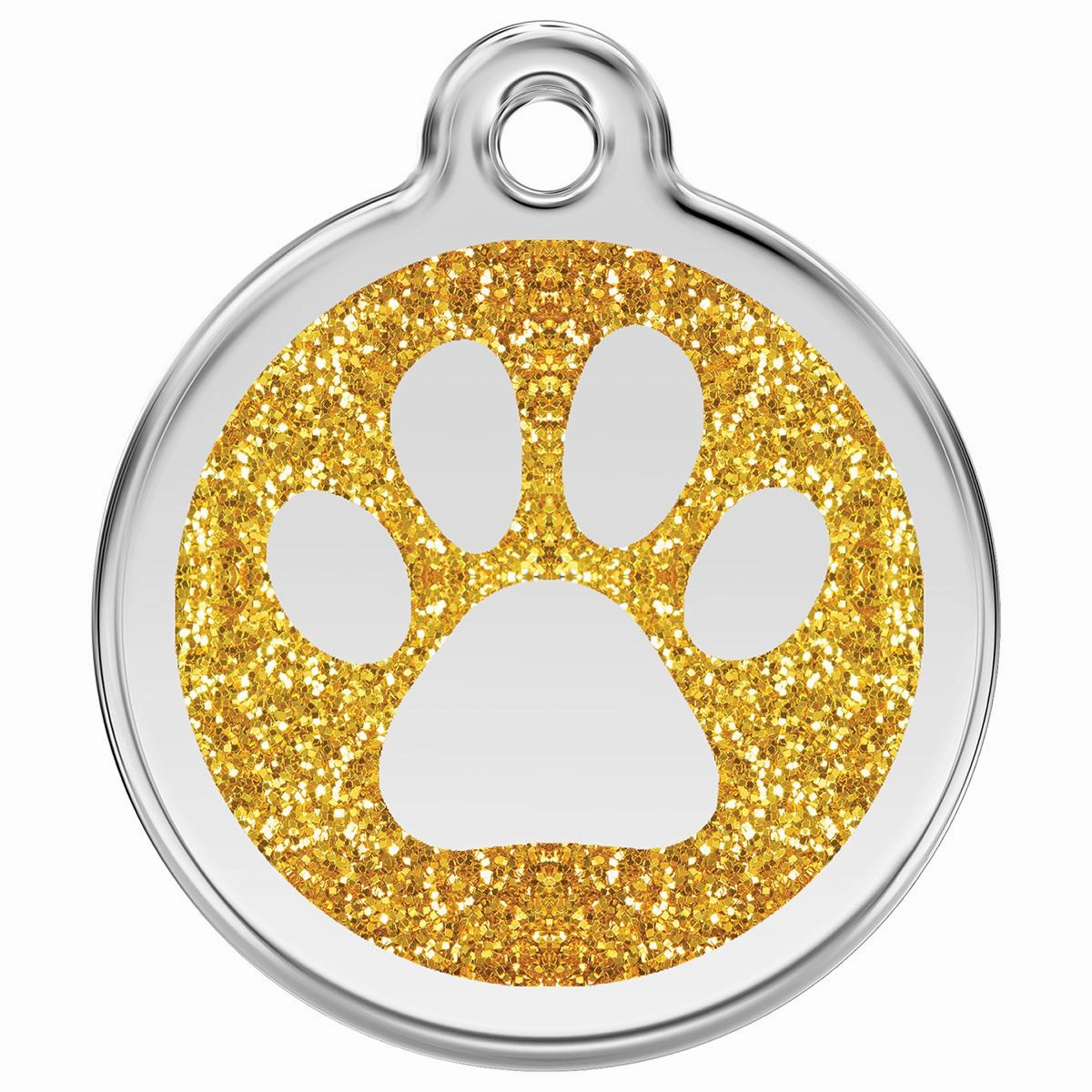 Stainless Steel And Glitter Enamel Paw Print Gold Dog ID Tag