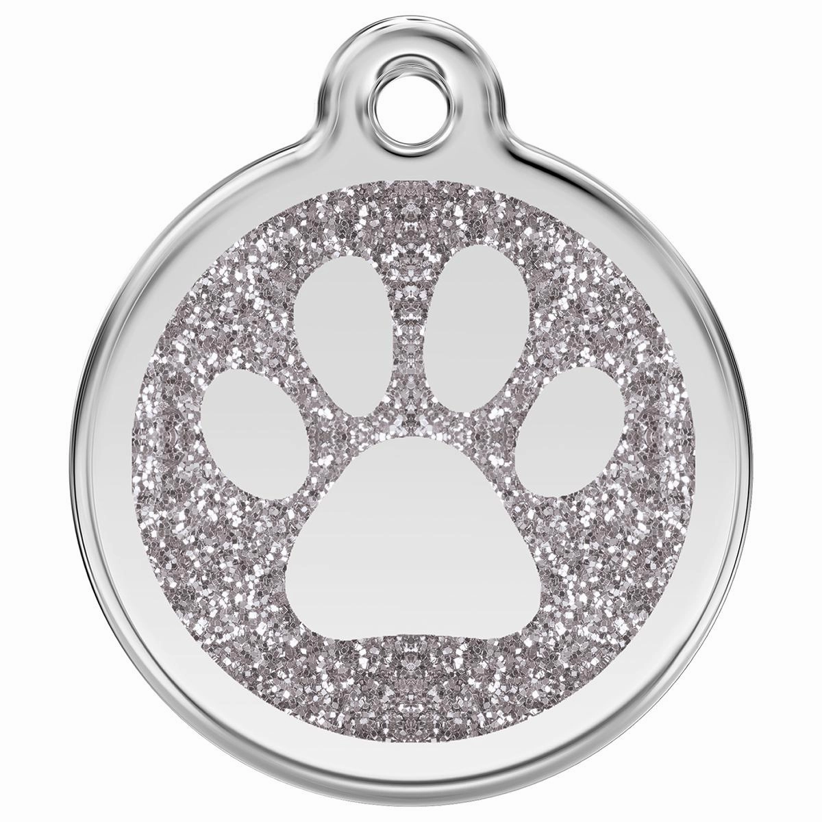 Stainless Steel And Glitter Enamel Paw Print Silver Dog ID Tag