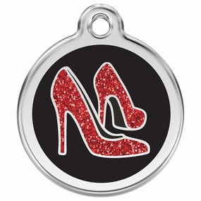 Stainless Steel And Glitter Enamel Red Shoe Dog ID Tag