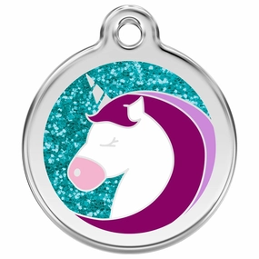 Stainless Steel And Glitter Enamel Unicorn Aqua Dog ID Tag
