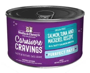 Stella & Chewy's Carnivore Cravings Purrfect Pate Salmon, Tuna & Mackerel Pate Recipe in Broth Wet Cat Food healthy cat food, premium dry cat food