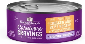Stella & Chewy's Carnivore Cravings Savory Shreds Chicken & Beef Dinner in Broth Wet Cat Food healthy cat food, premium dry cat food