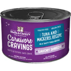 Stella & Chewy's Carnivore Cravings Savory Shreds Tuna & Mackerel Dinner in Broth Wet Cat Food healthy cat food, premium dry cat food