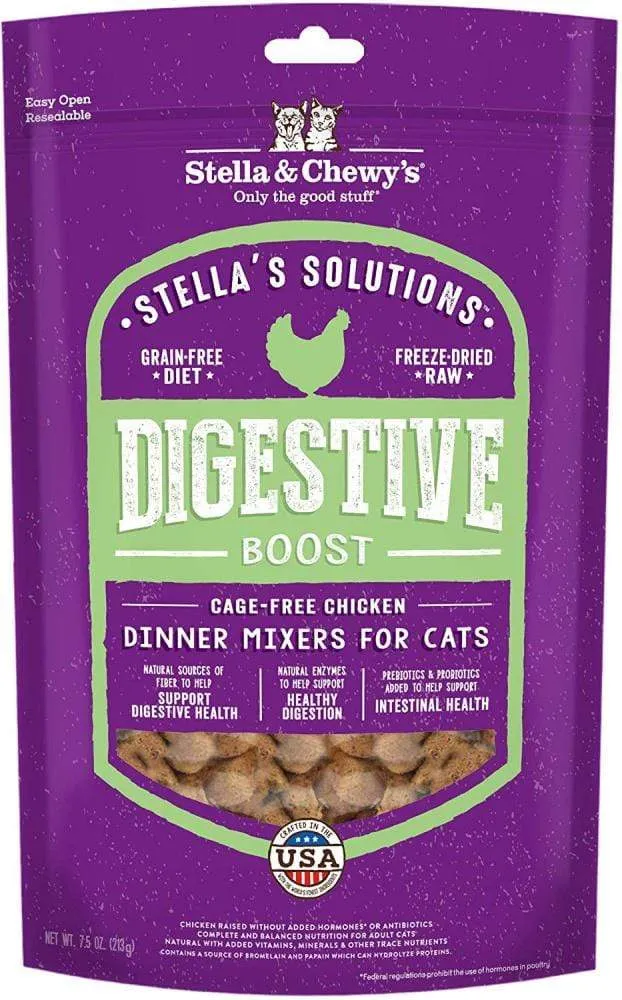 Stella & Chewy's Solutions Digestive Boost Cage Free Chicken Cat Food Dinner Mixers healthy cat food, premium dry cat food