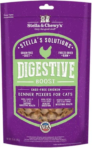 Stella & Chewy's Solutions Digestive Boost Cage Free Chicken Cat Food Dinner Mixers raw food for cats, raw meat cat diet