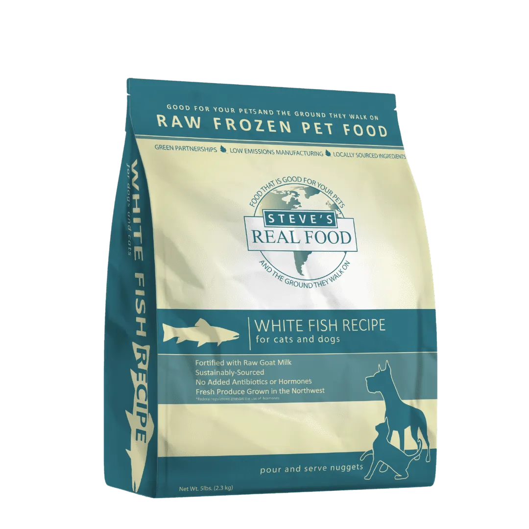 Steve's Real Food Raw Frozen Whitefish Diet Food for Dogs & Cats grain free cat food, no grain dry cat food