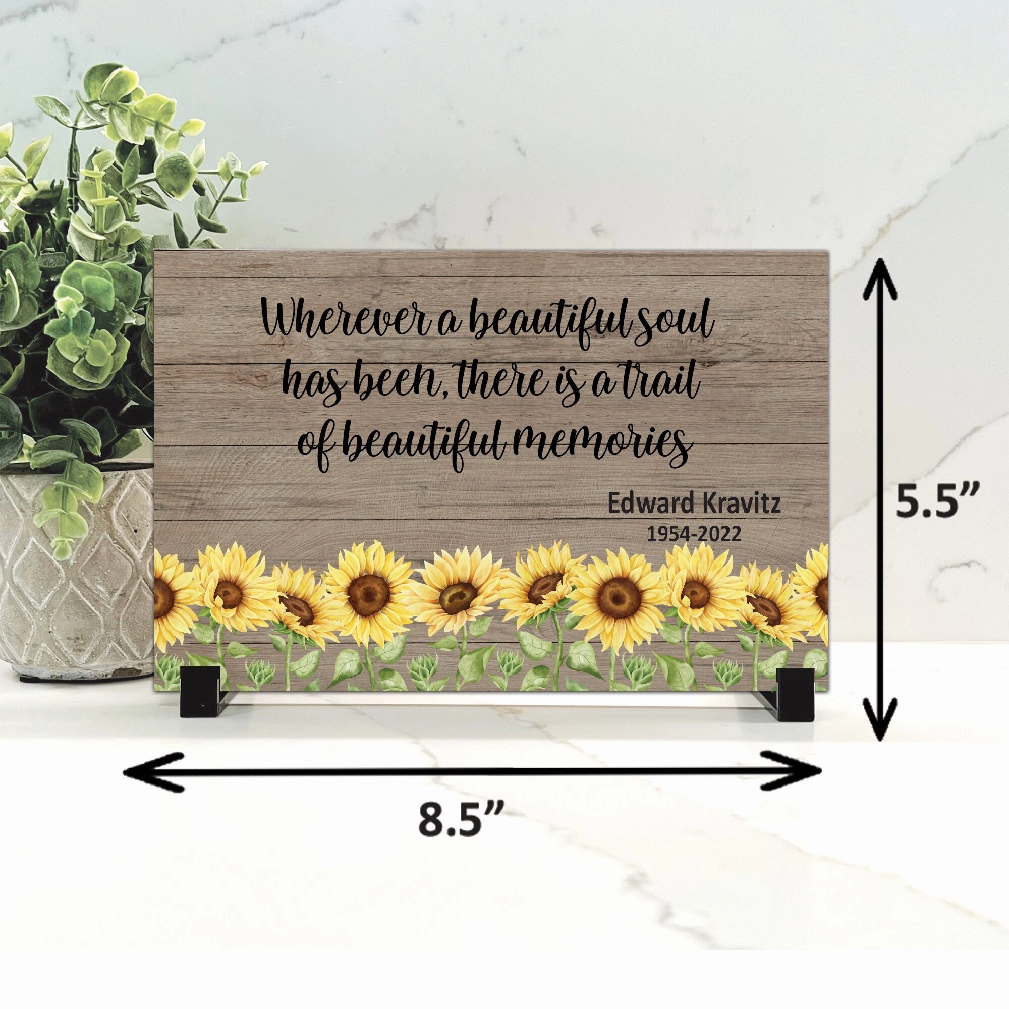 Sunflower Memorial - 5.5" x 8.5" Personalized Wood Sunflower Memorial Plaque