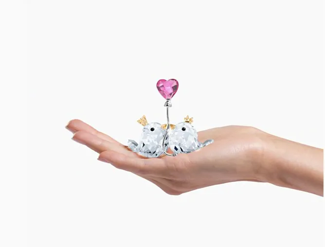 Swarovski Crystal Jewellery Love Birds, Pink Heart
