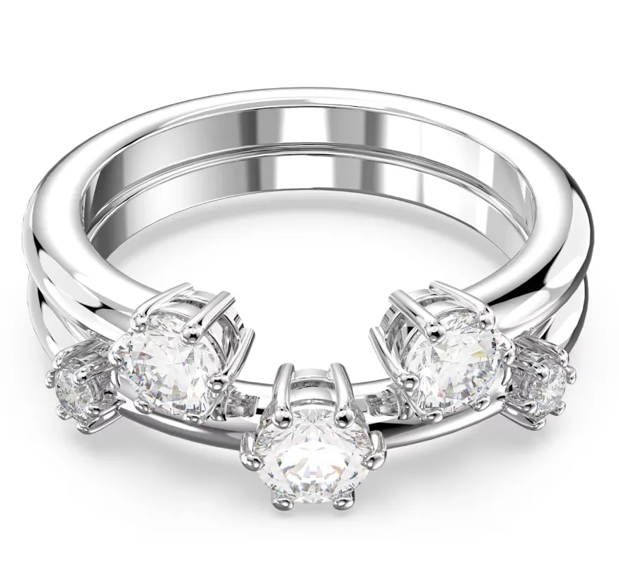 Swarovski Jewellery Swarovski Constella Rhodium Plated White Crystal Two Piece Ring Set - Size 50