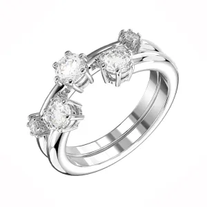 Swarovski Jewellery Swarovski Constella Rhodium Plated White Crystal Two Piece Ring Set Size 58