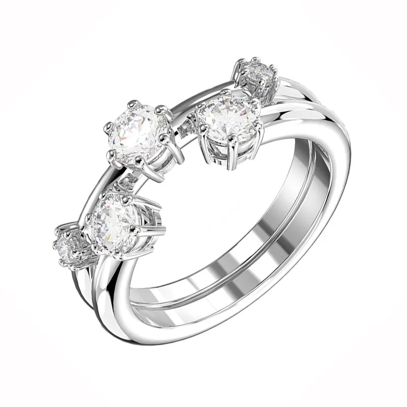 Swarovski Jewellery Swarovski Constella Rhodium Plated White Crystal Two Piece Ring Set Size 58