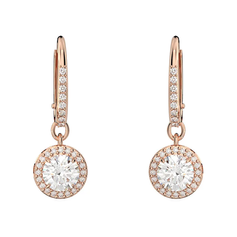 Swarovski Jewellery Swarovski Constella Rose Gold Tone Plated White Crystal Pave Drop Earrings