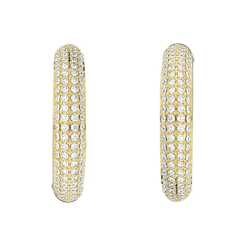 Swarovski Jewellery Swarovski Dextera Gold Tone Plated White Crystal Medium Hoop Earrings