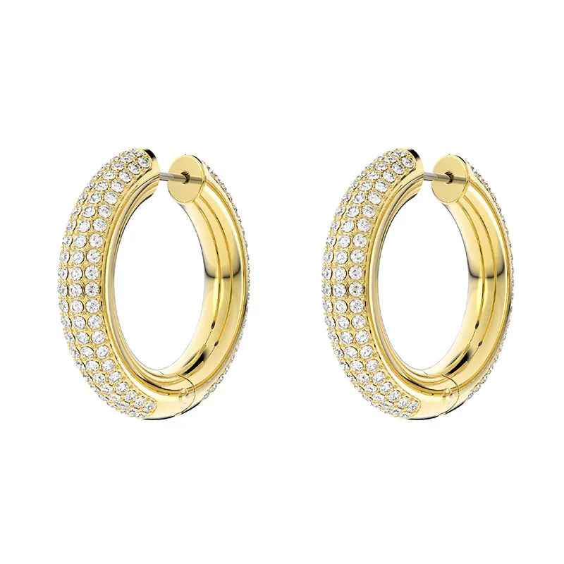 Swarovski Jewellery Swarovski Dextera Gold Tone Plated White Crystal Medium Hoop Earrings