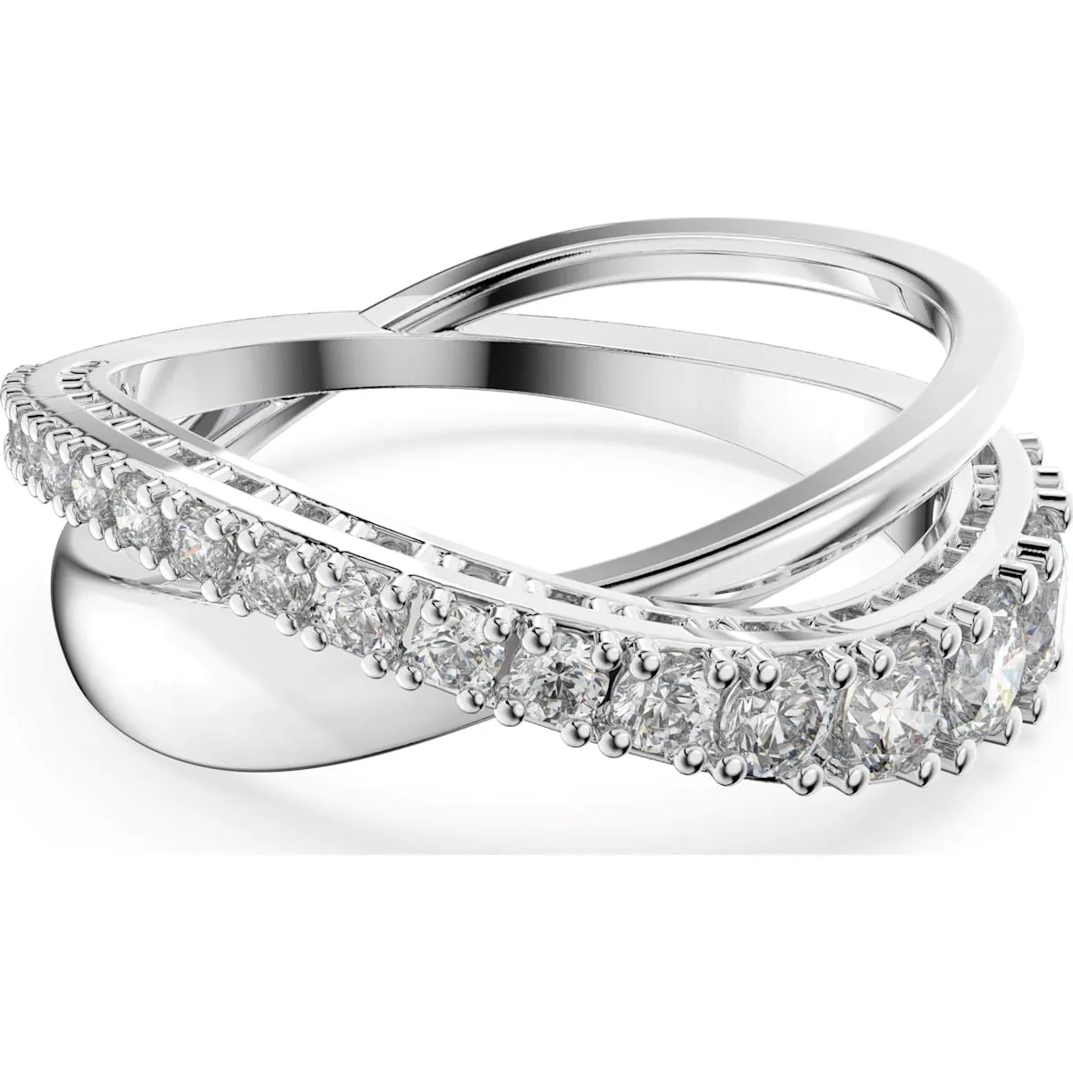Swarovski Jewellery Swarovski Rhodium Plated White Crystal Twist Ring Size 50