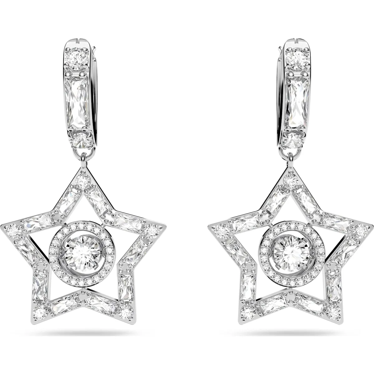 Swarovski Jewellery Swarovski Stella Rhodium Plated White Crystal Star Hoop Earrings