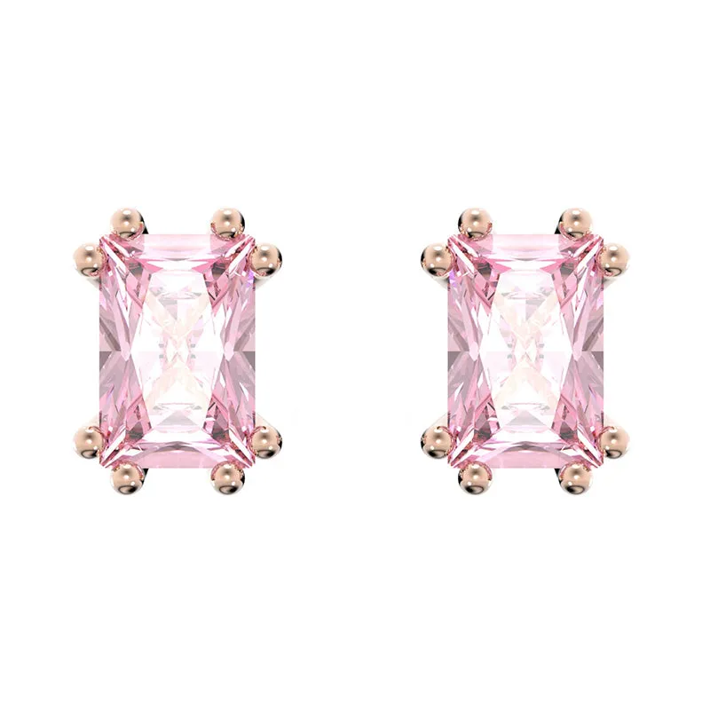 Swarovski Jewellery Swarovski Stilla Rose Gold Tone Plated Pink Crystal Cushion Cut Stud Earrings