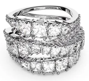 Swarovski Jewellery Swarovski Timeless Rhodium Plated White Crystal Twist Wrap Ring - Size 55