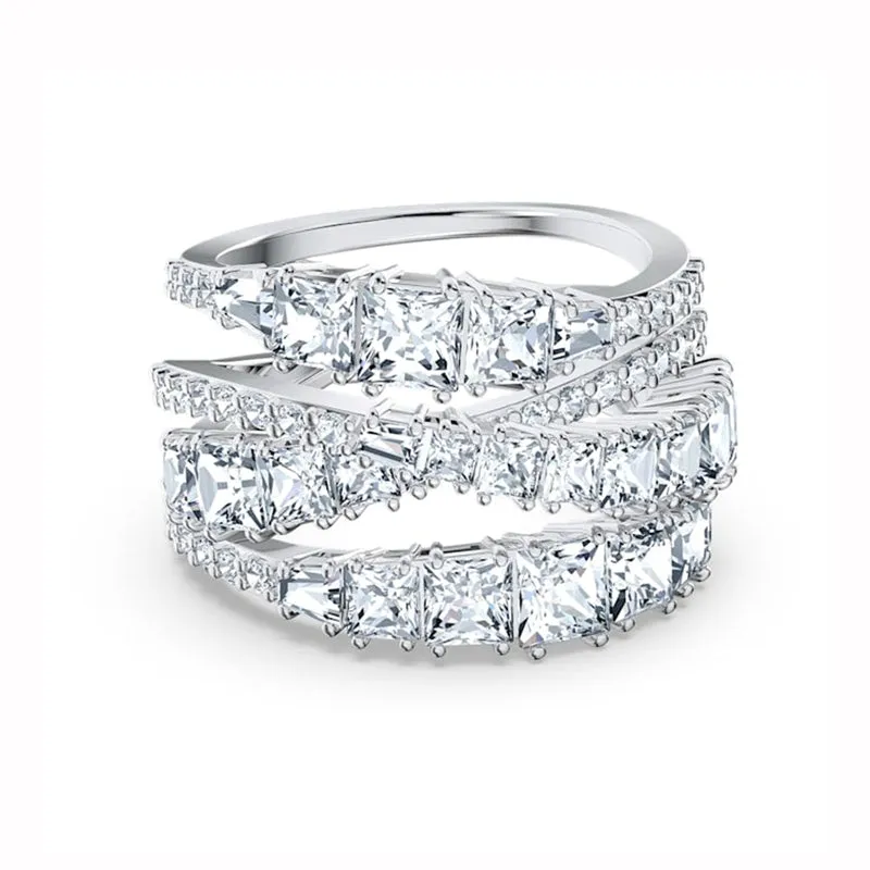 Swarovski Jewellery Swarovski Twist Rhodium Plated White Crystal Wrap Ring - Size 52