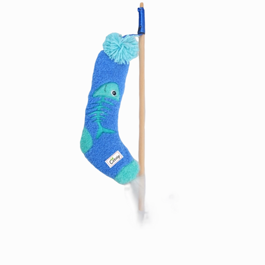 Talking Dog Club Blue Sock Wand Toy for Cats (Blue)