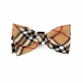 Tan Plaid Dog Bow Tie dog collar accessory,collar decor