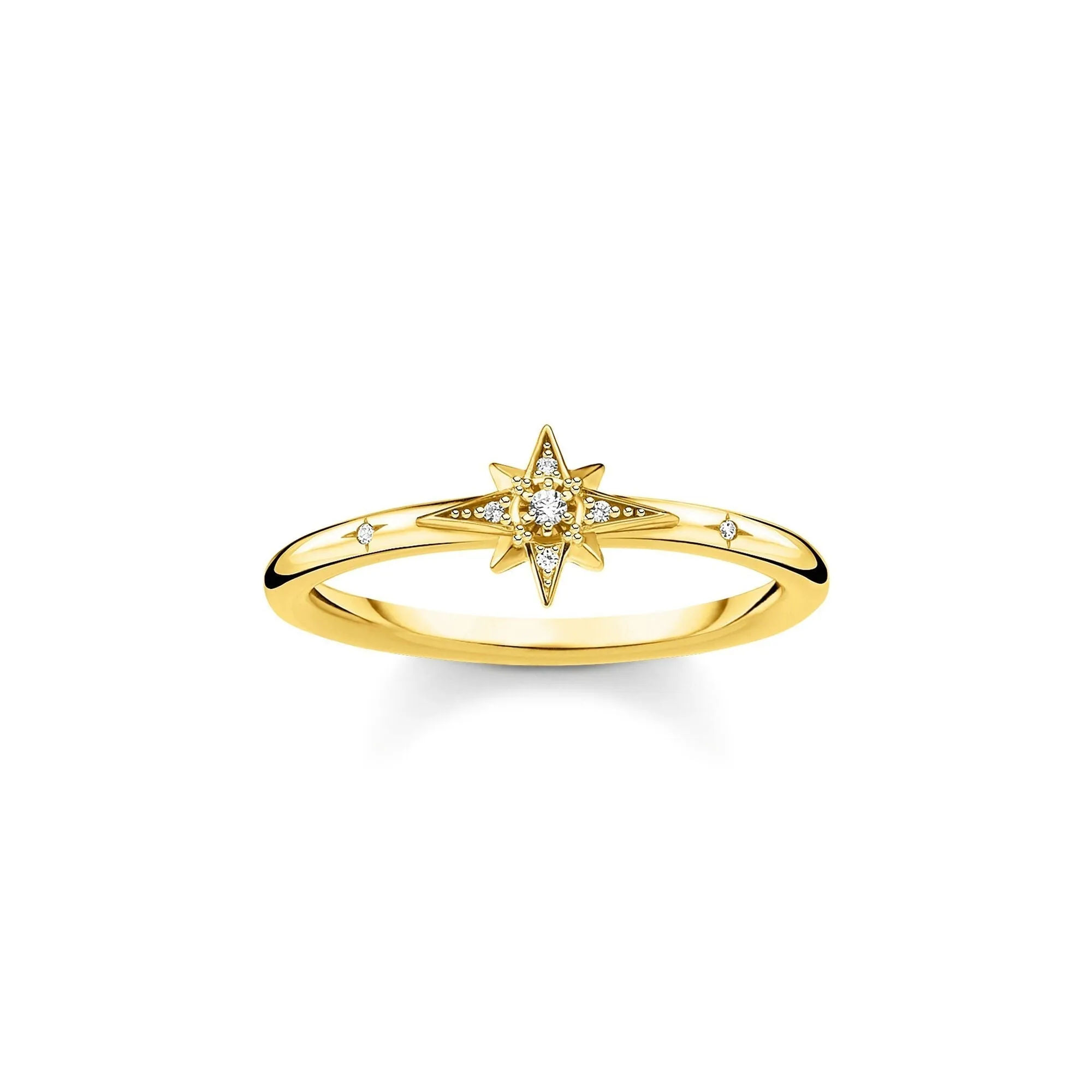 Thomas Sabo Jewellery Thomas Sabo Charm Club Sterling Silver Yellow Gold Plated CZ Star Ring