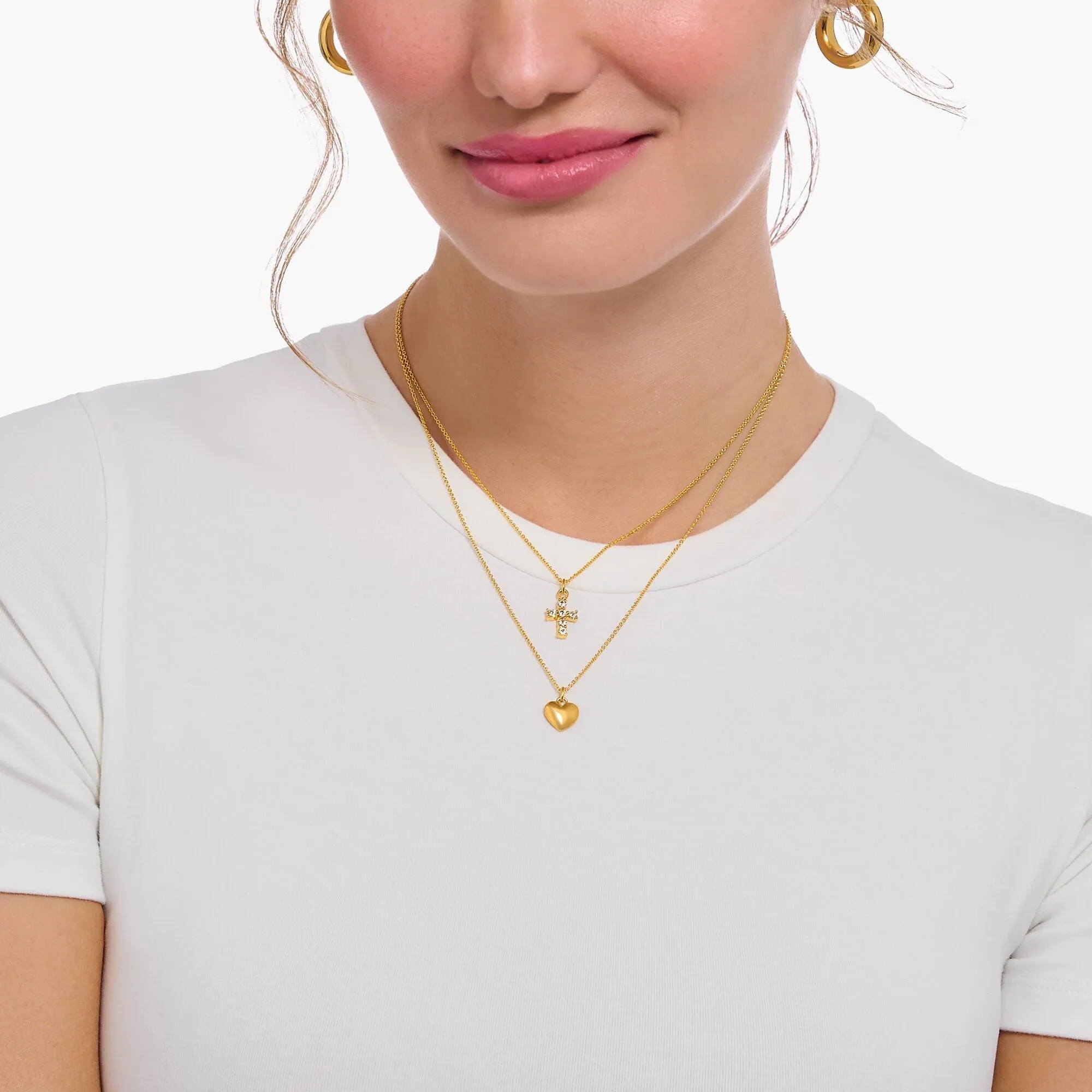 Thomas Sabo Jewellery Thomas Sabo Gold Plated Sterling Silver Cross White Zirconia Necklace