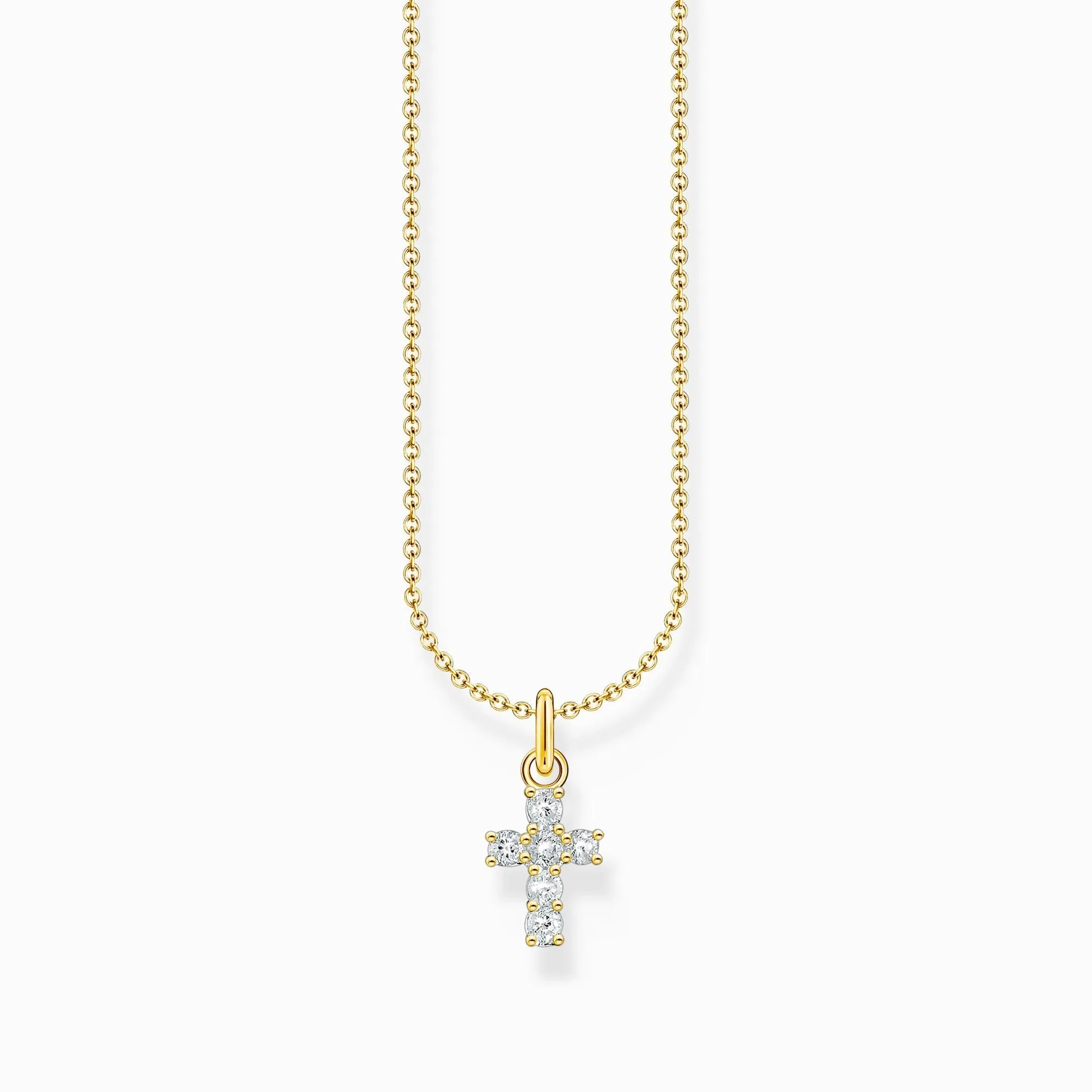 Thomas Sabo Jewellery Thomas Sabo Gold Plated Sterling Silver Cross White Zirconia Necklace