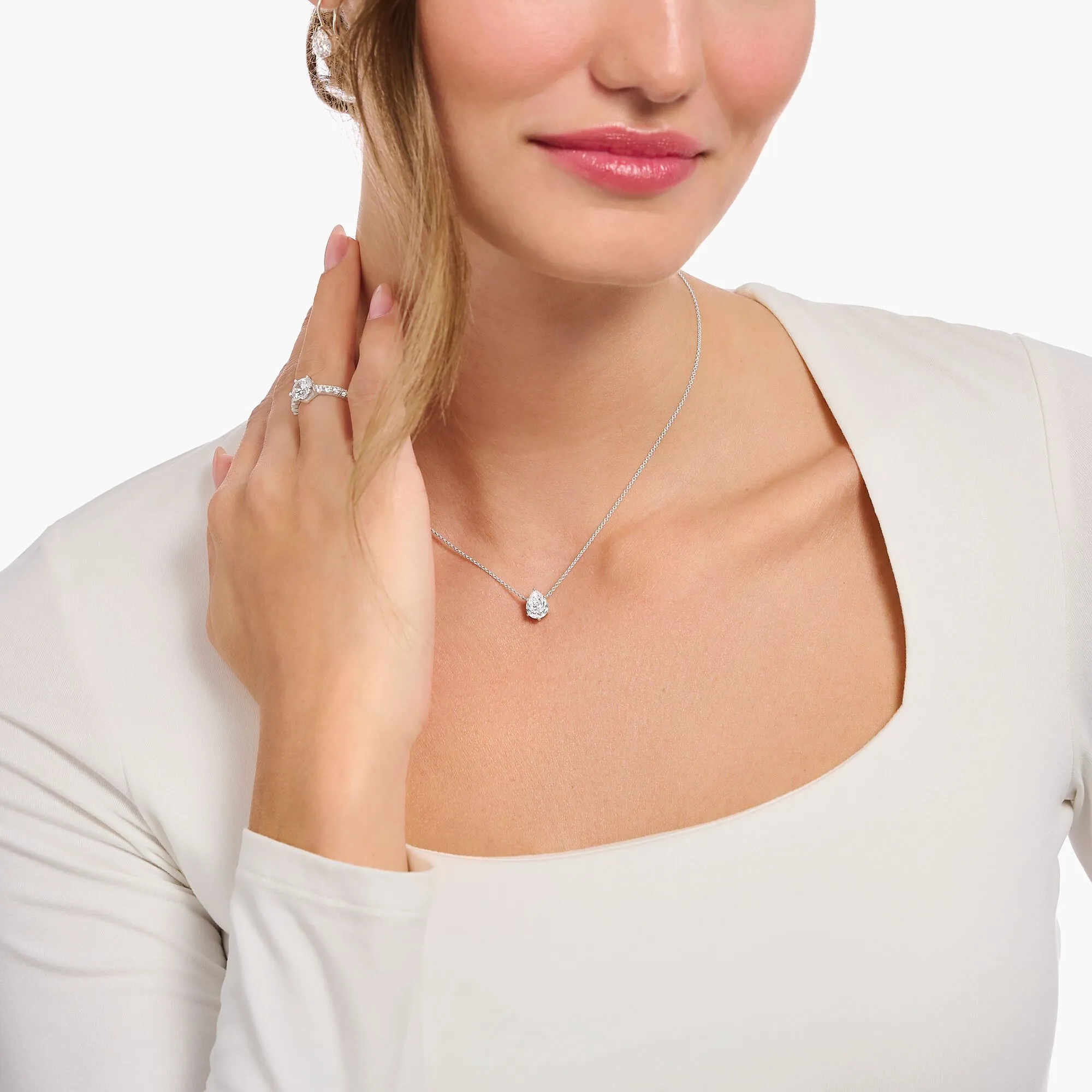 Thomas Sabo Jewellery Thomas Sabo Sterling Silver Teardrop White Zirconia Necklace
