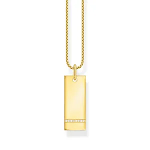 Thomas Sabo Silver Jewellery Thomas Sabo Engrav Gold Plated Sterling Silver Wide Tag CZ on 40-45cm Chain
