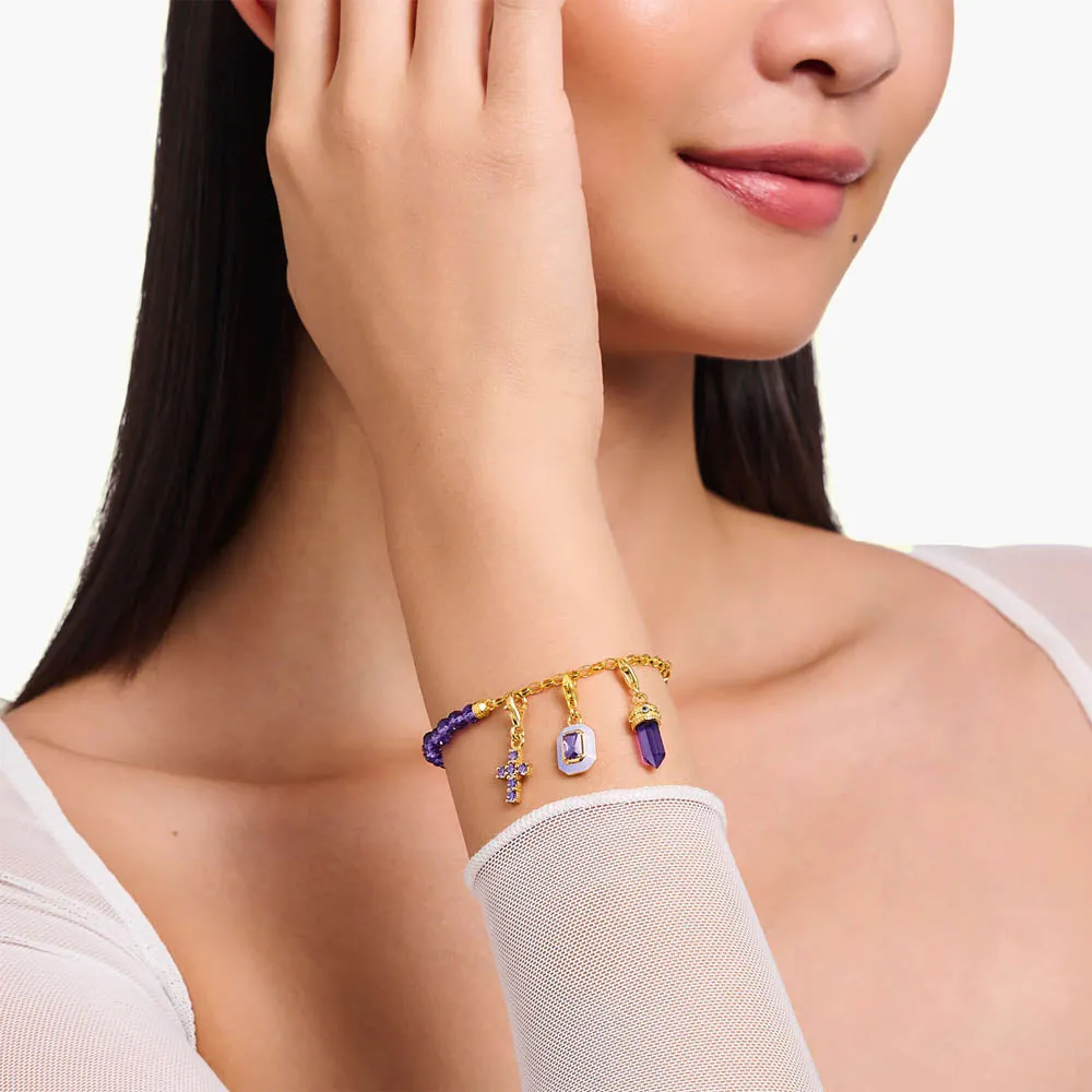 Thomas Sabo Silver Jewellery Thomas Sabo Gold Plated Sterling Silver Charmista 3D Purple Octagon Charm
